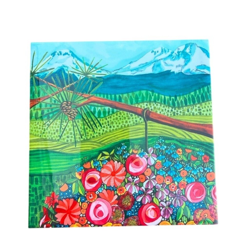 NGH Scenic Mountain & Wildflower Art Tile Trivet Multicolor 6x6 in